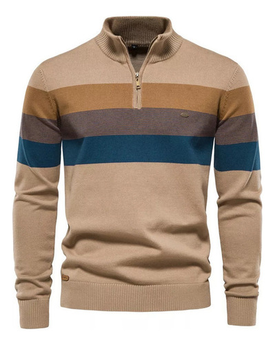 Suéter Casual De Cuello Alto Con Cremallera Para Hombre