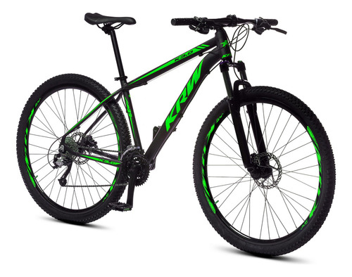 Bicicleta Aro 29 Krw Alum 27v Shimano Acera Hidráulico S30 Cor Preto/verde Fosco