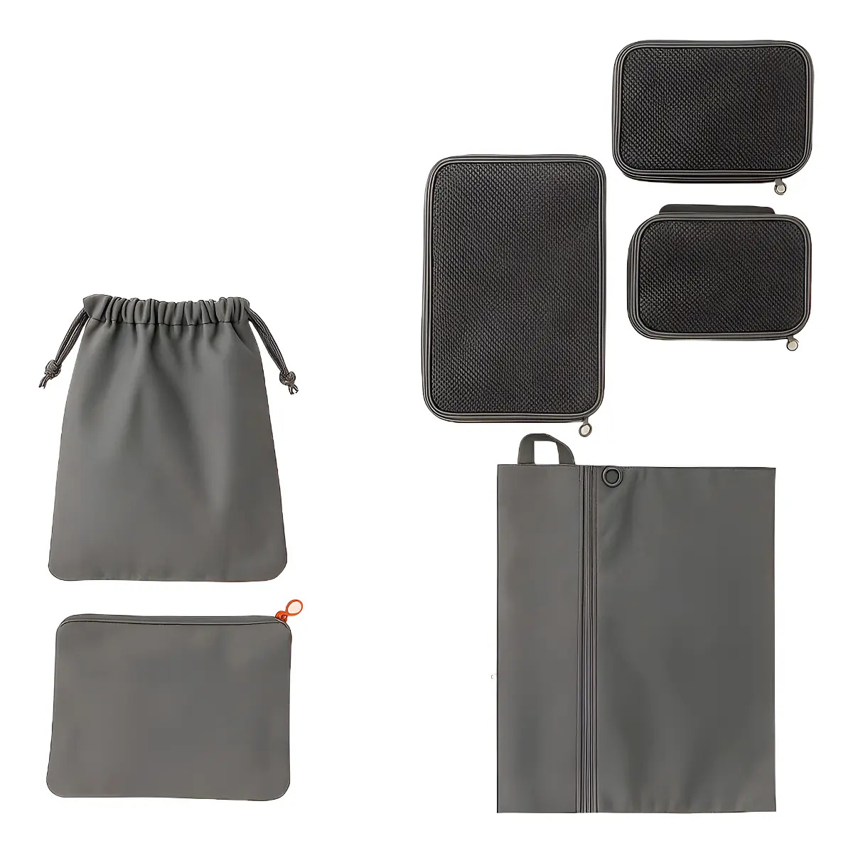 Kit Organizador de Viagem S-FORTE com 6 Bolsas para Roupas, Calçados e Acessórios – Cinza
