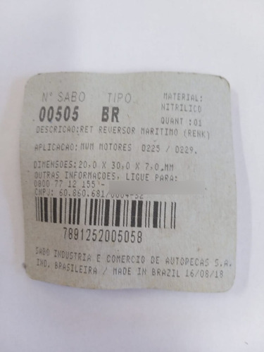 Imagem 3 de 5 de Retentor Sabo 00505 Br - 20x30x7mm