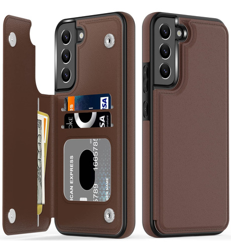 Funda Cartera Piel Sintetica Marron Oscuro Para Galaxy S23