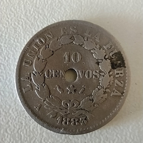 Antigua Moneda 10 Centavos Bolivia 1883 Km# 170.2