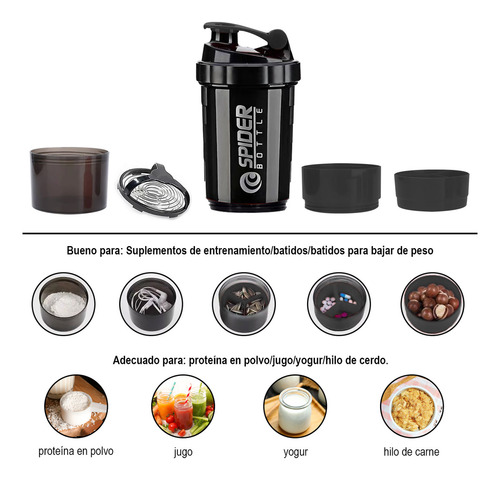 Naiwant Vaso Mezclador Multifuncional Para Deportes Fitness 500 Ml negro Adecuada Para Acampar Al Aire Libre, Senderismo, Montañismo,oficina, Fitness