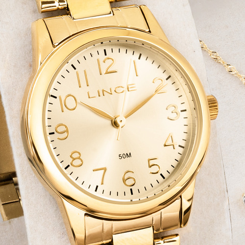 Kit Relógio Feminino Lince Colar E Brincos Com Detalhes Lrgm033l30