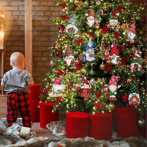Nuevo 36 Piezas De Adornos Navideños De Madera Enanos,