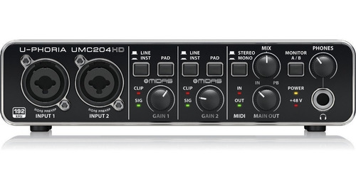 Interface De Audio Behringer Umc204hd Usb Pre Midas Midi 48v