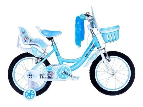 Bicicleta paseo infantil Wuilpy Baby Princess R16 frenos v-brakes color celeste con ruedas de entrenamiento