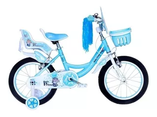 Bicicleta infantil Wuilpy Baby Princess R16 frenos v-brakes color celeste con ruedas de entrenamiento