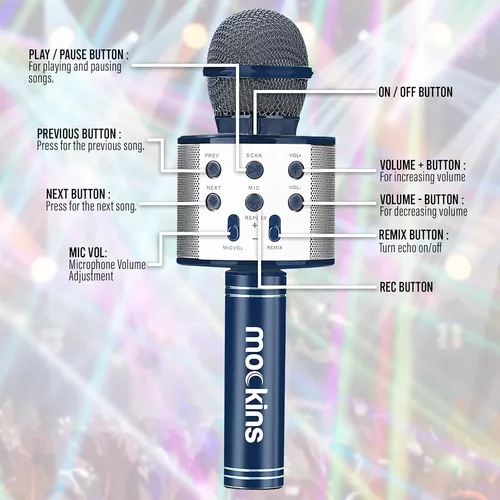 Paquete de 2 micrófonos de karaoke Bluetooth azul marino y rojo para niños  con altavoz Bluetooth | Micrófono inalámbrico para karaoke compatible con