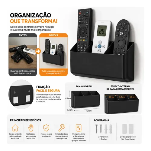 Suporte De Controle Remoto Parede Triplo Universal Preto