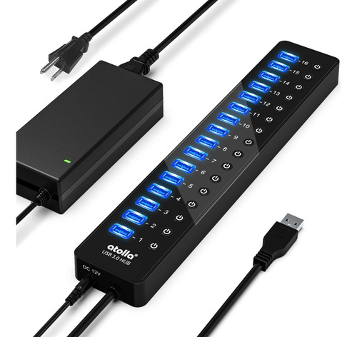 Power Usb Hub 3.0, Divisor Usb Atolla De 16 Puertos Con Adap