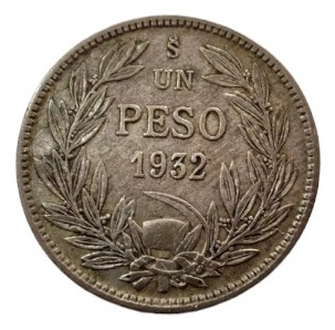 Moneda Chile 1 Peso 1932 Plata 0.4 (x38