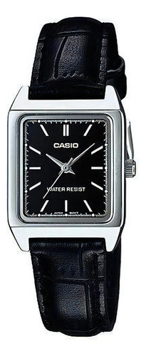 Reloj Casio Dama Modelo Ltp-v007 Piel Negro Cara Negra Barra