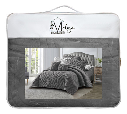 Edredón 7 Pzs Elena Flannel Queen Size 240 X 220 Color Gris Oxford Diseño De La Tela Ondas