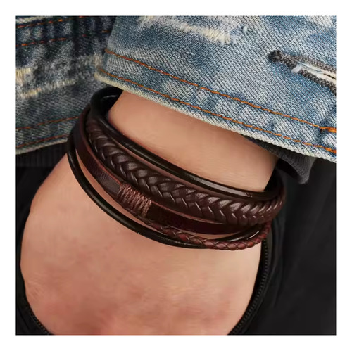 Pulsera Brazalete Cuero Hombre O Mujer Con Cierre Magnético Café 19 Cm 19 Cm