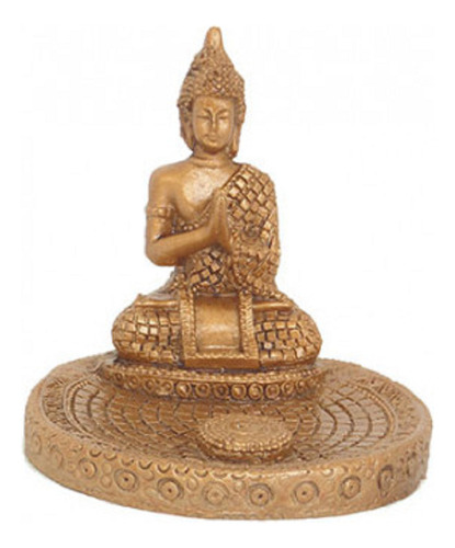 Incensário Resina Budha Meditando Dourado 9 Cm Redondo Buda