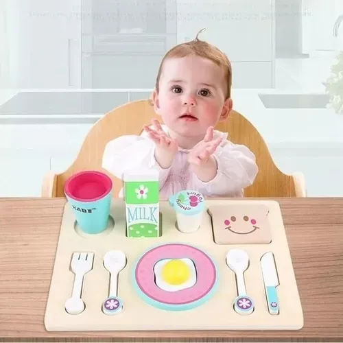 Juego Set Bandeja Desayuno Madera Ecológica Montessori Zk-72