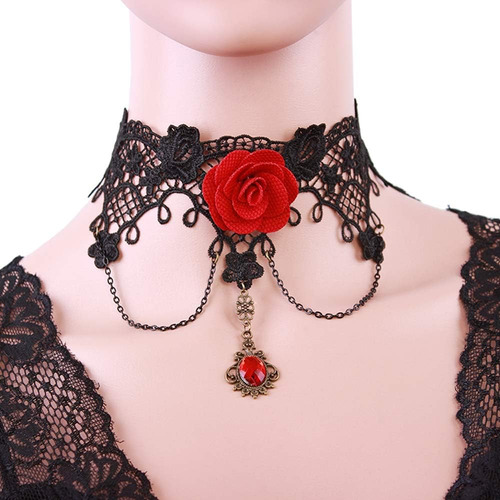 Qrettie Gargantilla Para Mujer, Collar De Encaje Negro Gótic