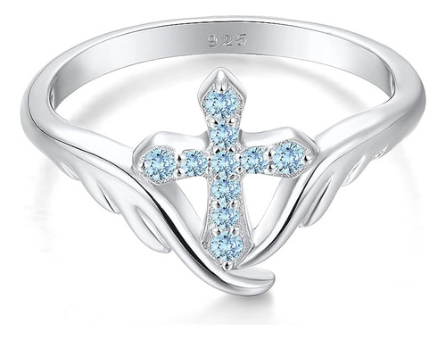 Anillo Cruz Plata 925 Con Alas Angel Para Mujer Talla 10 Pla