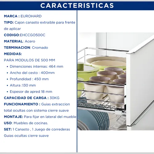 Canasto Cajon Extraible C/suave Cocina Bajo Mesada 50cm