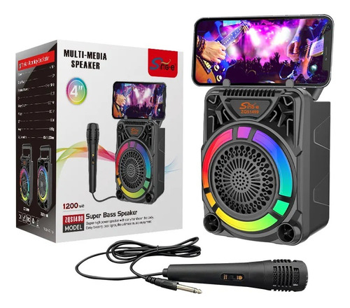 Parlante 4 Bluetooth Usb/ Tf/fm C/micrófono Luces Led Rgb Negro