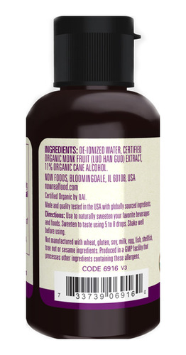 Fruta Dos Monges Now Foods Adoçante Líquido 59ml Monk Fruit