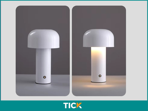 Lampara Velador Led Hongo Tick Recargable Usb Tactil Dimmer Mushroom Inalambrica Color: Blanco