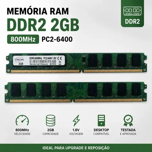 Memória Ram Ddr2 2gb 800mhz Pc2-6400 1.8v Dimm Desktop Pc