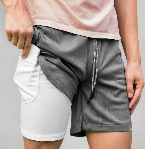 Short Gimnasio Con Licra Deportiva 2 En 1 Hombre Correr