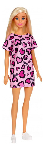 Muñeca Vestido básico de Barbie rubia y corazón mate rosa T7439
