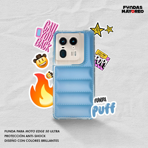 Funda Puff Moto Edge 50 Ultra 5g Case Y Mica Para Celular Azul