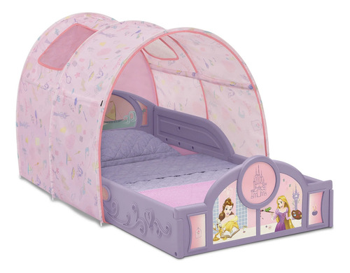 Cama Infantiln Princesas Disney Con Dosel Niños Pequeños Dc Lila Princesas