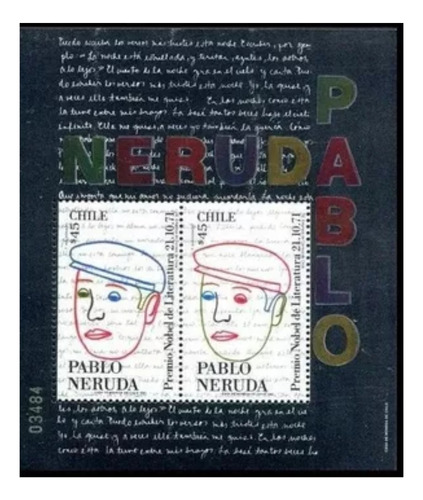 Estampilla Sello Postal Chile Pablo Neruda Premio Nobel 