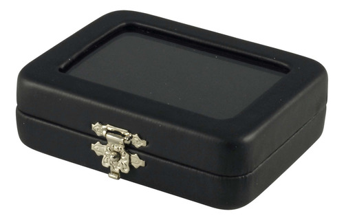 Caja De Polipiel Parte Superior De Vidrio Gem Negro Suelto P