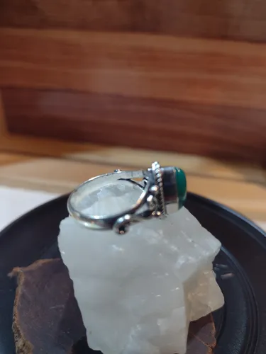 Anillo Plata 925 Tibetana Piedra Natural Crisoprasa (n° 16)