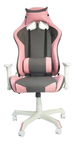 Imagen 1 de 4 de Silla de escritorio Audiotek MKZ-LKSGROS2376 gamer ergonómica rosa y gris con tapizado de tela y cuero sintético
