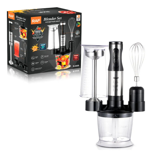 Mixer Minipimer Batidora De Mano 4 En 1 1600w Todo En Uno Color Plateado