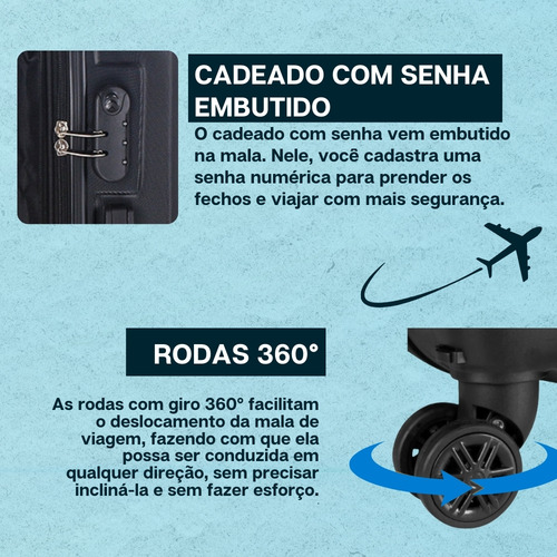 Mala De Viagem Bordo Abs Rígida 4 Rodas 360º World Onboard Dkl323 Preto