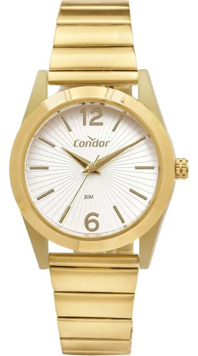 Relógio Condor Feminino Dourado A Prova D'água Em 24h Cor Do Fundo Branco