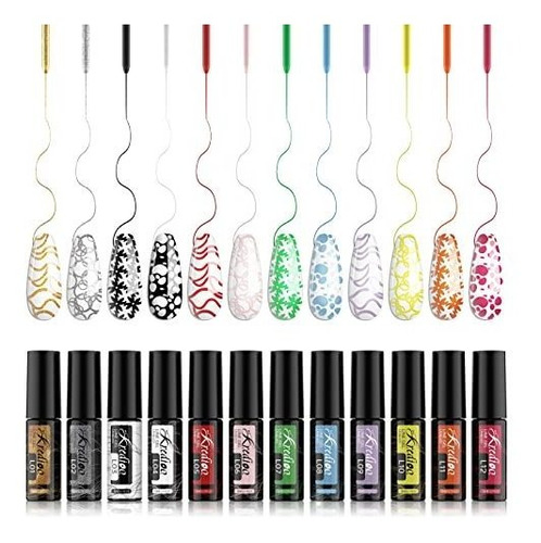 Kredioo Gel Polish Nail Liner Art 12 Colors Soak Off Golden