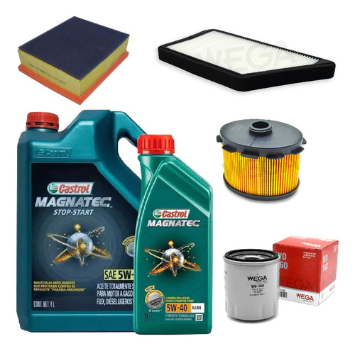 Kit 4 Filtros + 5l Aceite Castrol 5w40 Peugeot 206/207 1.9