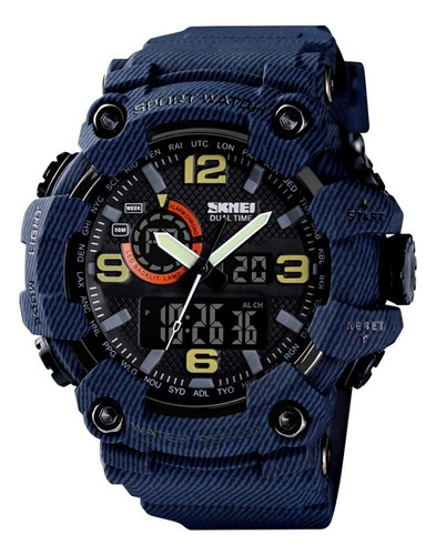 Reloj Hombre Deportivo Skmei Original Sumergible Color de la correa Azul denim Color del bisel Negro Color del fondo Negro