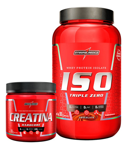 Whey Iso Triple Zero 900g + Creatina 300g Integral Médica Sabor Chocolate