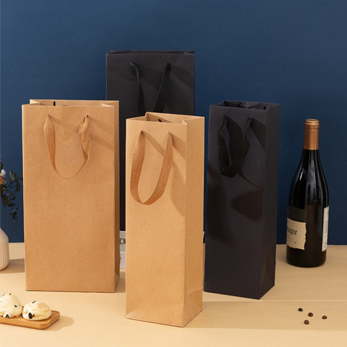 10 Bolsas De Regalo De Papel Kraft Para Botellas De Vino.