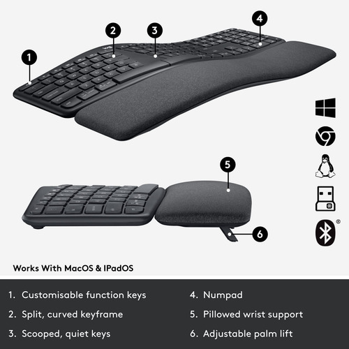 Teclado Inalámbrico Logitech Ergo K860 Split Graphite