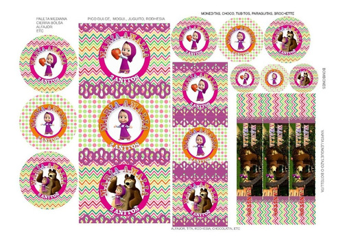 Kit Stickers Candy Bar Masha Y El Oso , X 120 U (p/20 Niños)