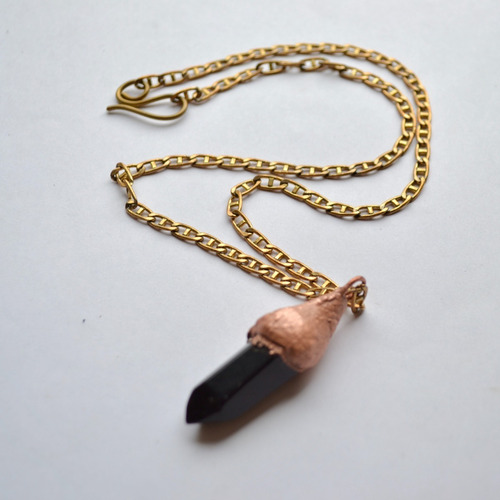 Imagen 5 de 7 de Collar Pendulo De Obsidiana Negra, Cadena Bronce, Cod1