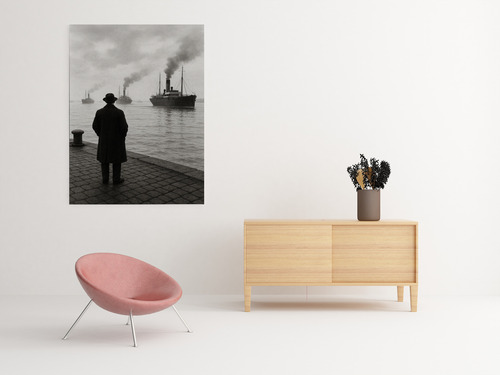 Cuadro Moderno Mural Con Diseño Vintage Barco Y Figura Human Full Hd