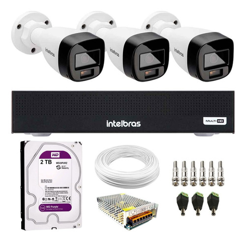 3 Câmera Intelbras Vhd 1220b Visão Color 20m Dvr 3004c 2tb P Branco
