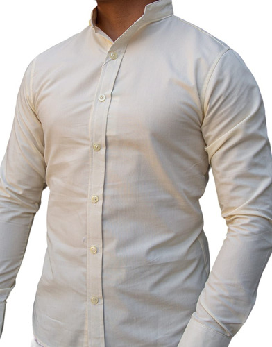 Camisa Manga Larga Cuello Mao Color Vainilla 